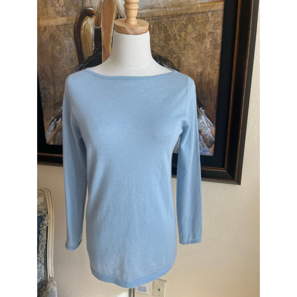 Women's ANN MASHBURN Light Blue Cashmere Crew Neck Sweater S